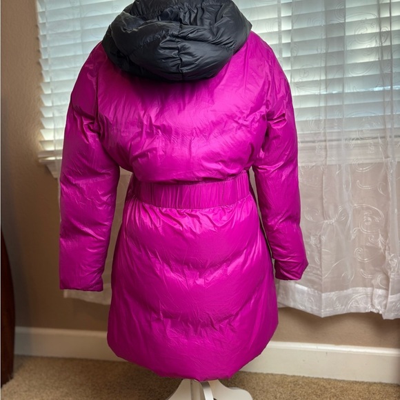 Armani Exchange Women’s Black/Orange/Pink Reversible Winter Puffer Long Coat, XL - Picture 9 of 15
